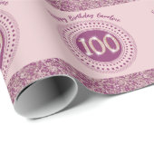 100エレガント番目の誕生日バラ金ゴールドグリッターとストライプ ラッピングペーパー (ロールコーナー)