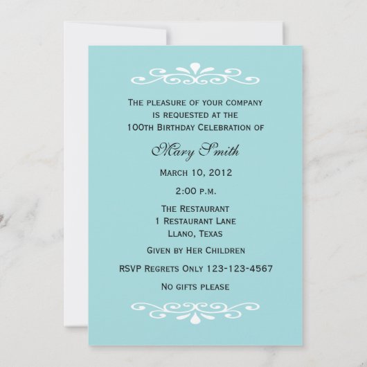 100エレガント番目の誕生日フォト招待状 招待状 (裏面)