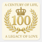 100エレガント誕生日クラウン&ローレルリース スクエアシール (正面)