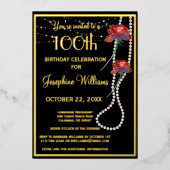 100エレガント誕生日ブラック実在金ゴールド 箔招待状 (正面)