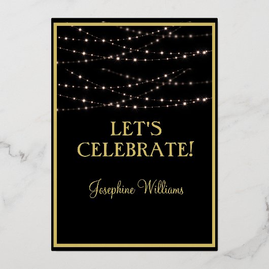 100エレガント誕生日ブラック実在金ゴールド 箔招待状 (裏面)