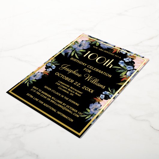 100エレガント誕生日ブラック実在金ゴールド 箔招待状 (回転した状態)