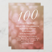 100エレガント誕生日招待状ピンク 招待状 (正面/裏面)