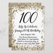100エレガント誕生日招待状金ゴールド 招待状 (正面/裏面)