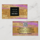 100カスタムロゴQRCODE金ゴールドグリッターグリッターピンク 名刺 (正面/裏面)