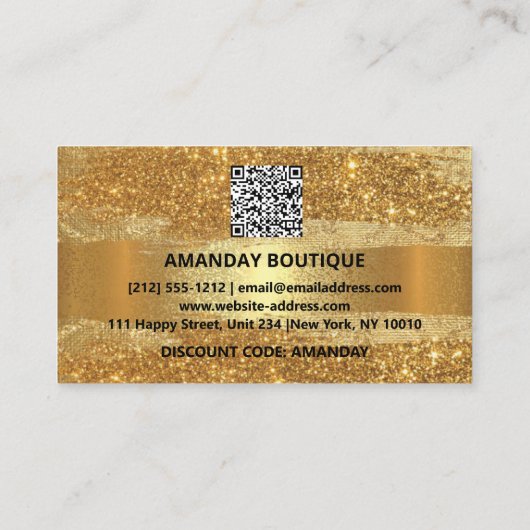100カスタムロゴQRCODE金ゴールドグリッターグリッターメイクアップ 名刺 (裏面)