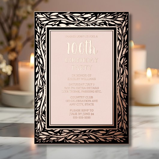 100カスタムth Birthday Partyテクスチャエレガントフローラ 箔招待状