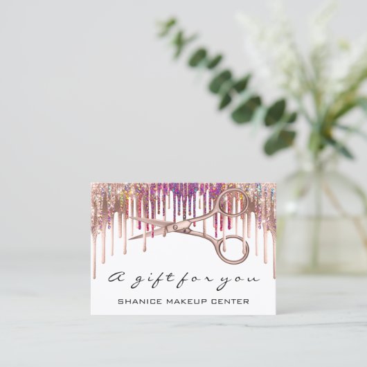 100ギフト券の美容師はさみ乾燥 名刺 (スタンド正面)