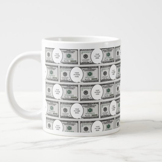100ドルの画像にあなたの画像とタイルデザイン ジャンボコーヒーマグカップ (左)