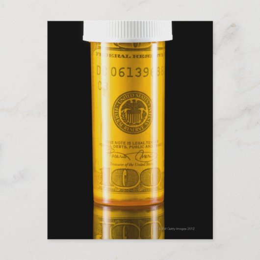 100ドルの請求書を持つ処方箋ボトル ポストカード (正面)