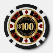 $100ドルカジノトランプのポーカーチップラスベガスレッド/金ゴールド ポーカーチップ (裏面)