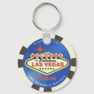 $100ドルトランプのポーカーチップブルーラスベガスキーチェーン キーホルダー