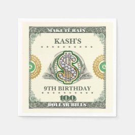100ドル札の誕生日ドル スタンダードカクテルナプキン