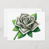 100ドル紙幣の折り紙バラ芸術 ポストカード (正面/裏面)