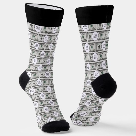 100ドル紙幣の画像にあなたのイメージを載せたタイルデザイン ソックス (傾斜あり)