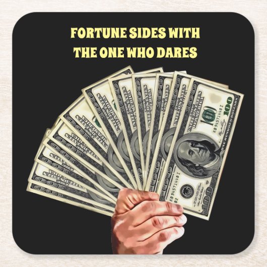 100ドル紙幣の金融整理券を持つ手 スクエアペーパーコースター (正面)