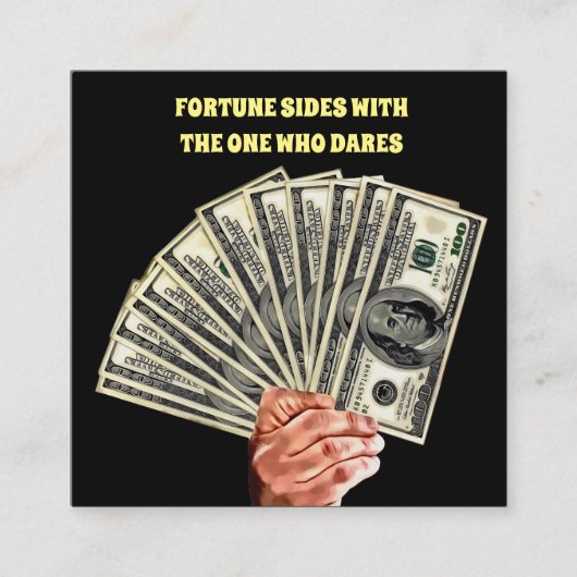 100ドル紙幣の金融整理券を持つ手 スクエア名刺 (正面)