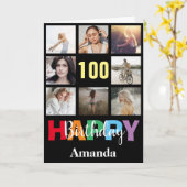 100ハッピーバースデーフォトコラージュモダンブラック カード (黄色い花)