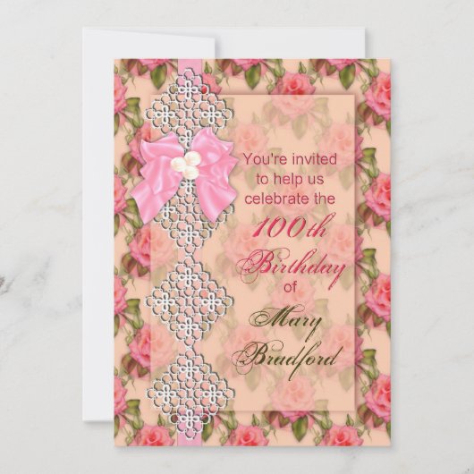 100バースデーパーティ招待状(女性)ヴィンテージ 招待状 (正面)