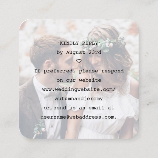 100パックシンプルQR RSVPおよび写真のエンク結婚ロージャ スクエア名刺 (裏面)