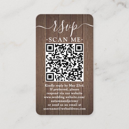 100パックQR RSVPの茶色結婚の木製フェイクエンクロージャ 名刺 (正面)