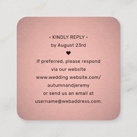 100パックQR RSVPフェイクバラ金箔エンクロージャ スクエア名刺 (裏面)