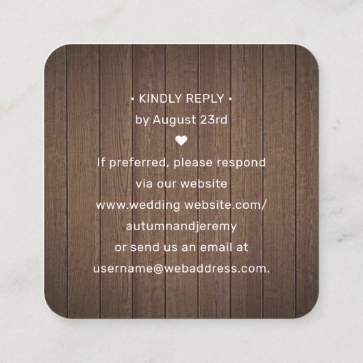 100パックQR RSVPブラウンフェイクウッド結婚の筐体 スクエア名刺 (裏面)