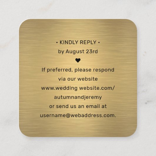 100パックQR RSVPブラックおよび金ゴールド結婚のエンクロージャ スクエア名刺 (裏面)