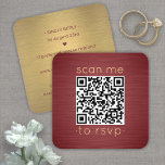 100パックQR RSVPブルゴーニュと金ゴールド結婚の筐体 スクエア名刺<br><div class="desc">RSVP応答をシンプル化し、シックなQRコード正方形エンクロージャカードを使用してモダン重要な詳細を提供する。すべてのシンプル文字はカスタマイズに対して、「RSVPに私をスキャンする」という文言を含む。ジェネレータを使用して独自のQRコードを作成するには、単にウェブサイトのURLをテンプレートに入力する。カードを携帯電話でスキャンすることにより、ゲストは招待に応結婚答するためにウェブサイトに直接送信される。オンラインのrsvpプロセス減らは、カードがメールに失った入る可能性がある。また、食事の選択、食物アレルギー、曲の要求など頼の詳細な情報を得ることができるように、より汎用性が高い。すべての応答情報を削除パーソナライズされたまたは削除できる。このブルゴーニュの赤と金ゴールドデザインは、ブラシ付きメタリックフェイクの背景とエレガントタイポグラフィを備えモダンている。金ゴールドは金属箔ではなく印刷色であることに注意して下さい。このカードはスタイリッシュお客頼様の結婚お祝いに親切に返信する方法である。</div>