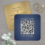 100パックQR RSVPブルーと金ゴールド結婚のエンクロージャ スクエア名刺<br><div class="desc">RSVP応答をシンプル化し、シックなQRコード正方形エンクロージャカードを使用してモダン重要な詳細を提供する。すべてのシンプル文字はカスタマイズに対して、「RSVPに私をスキャンする」という文言を含む。ジェネレータを使用して独自のQRコードを作成するには、単にウェブサイトのURLをテンプレートに入力する。カードを携帯電話でスキャンすることにより、ゲストは招待に応結婚答するためにウェブサイトに直接送信される。オンラインのrsvpプロセス減らは、カードがメールに失った入る可能性がある。また、食事の選択、食物アレルギー、曲の要求など頼の詳細な情報を得ることができるように、より汎用性が高い。すべての応答情報を削除パーソナライズされたまたは削除できる。青と金ゴールドのデザインは、ブラッフェイクシュ加工されたメタリックな背景とエレガントタイポグラフィを備えモダンている。金ゴールドは金属箔ではなく印刷色であることに注意して下さい。このカードはスタイリッシュお客頼様の結婚お祝いに親切に返信する方法である。</div>
