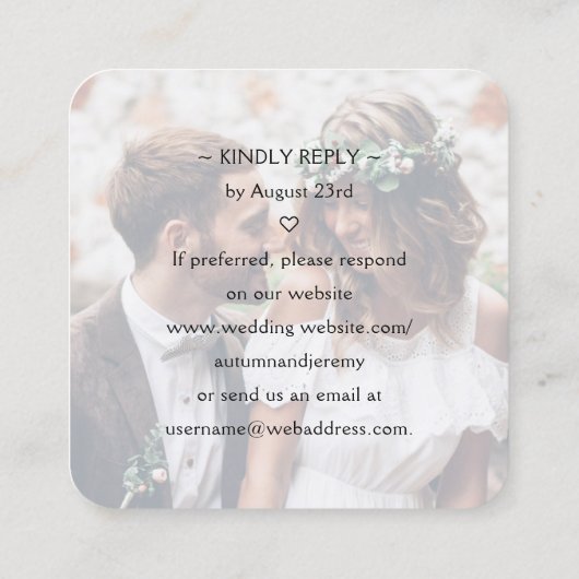 100パックQR RSVP写真ミニマルのエンク結婚ロージャ スクエア名刺 (裏面)