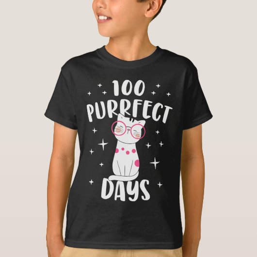 100パーフェクト日キャットハッピー100th Day Of School Tシャツ (正面)