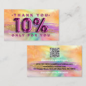 100ロゴQRCODE 10%OFFピンク感謝していホログラフィック 名刺 (正面/裏面)