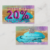 100ロゴQRCODE 20%OFFコード金ゴールドグリッターピンクルクス 名刺 (正面/裏面)