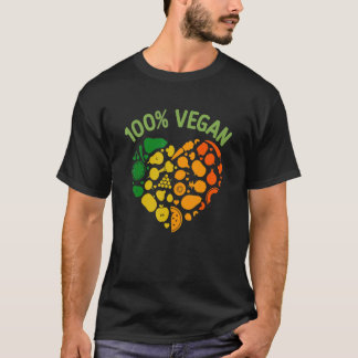 100ヴィーガンカラフルハートクールヴィーガンフルーツ野菜 Tシャツ