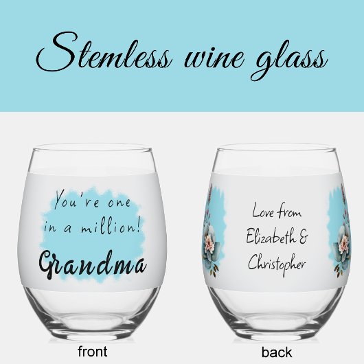 100万のおばあちゃんのフローラブルー ステムなしワイングラス