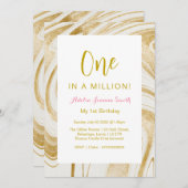 100万歳の金ゴールド1回目の誕生日の招待状 招待状 (正面/裏面)