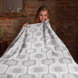 100世紀半ばの丸い長方形グレーと白 フリースブランケット