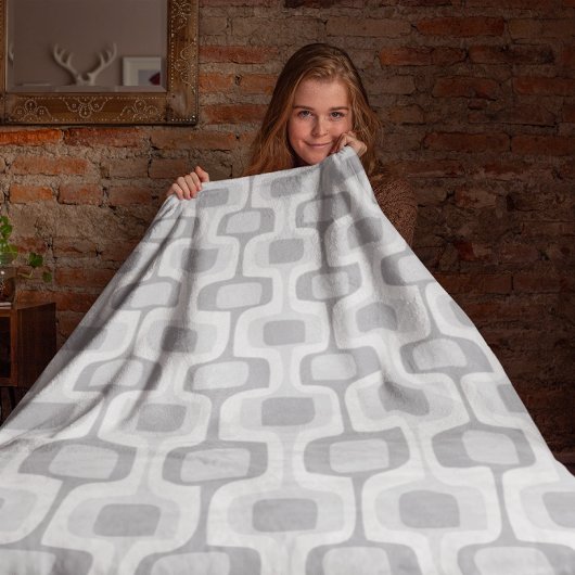 100世紀半ばの丸い長方形グレーと白 フリースブランケット