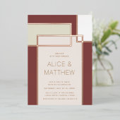 100世紀半モダン半結婚期の色ブロック 箔招待状 (立ち正面)