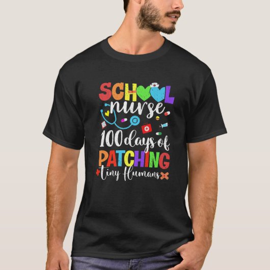 100人の日が小さな人間学校の看護者にパッチを当てる Tシャツ (正面)