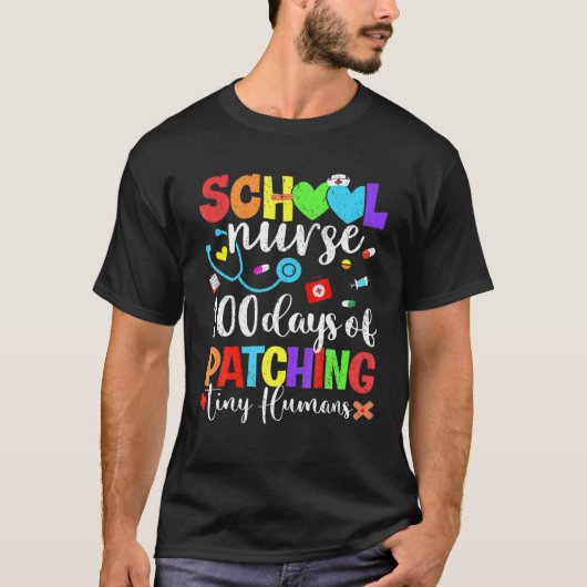 100人の日が小さな人間学校の看護者にパッチを当てる Tシャツ (正面)