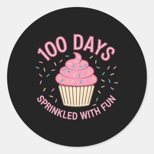 100人の日におもしろいカップケーキを振りかけるSの100日目 ラウンドシール (正面)