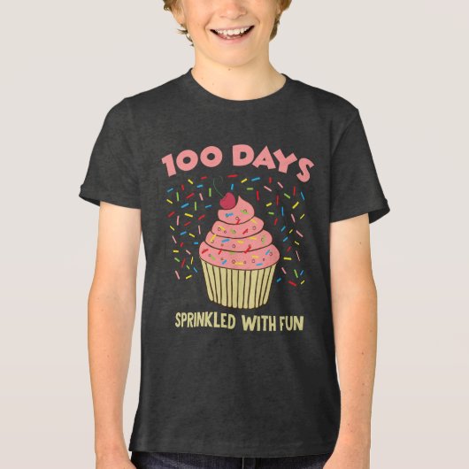 100人の日に100おもしろいの学校の日 トライブレンドＴシャツ (正面)
