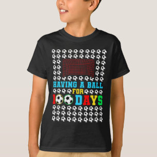 100人の日のためのおもしろいキッズボーイズサッカー選手 Tシャツ