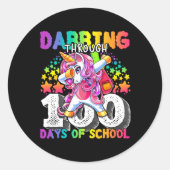 100人の日を通じて学校のダビングUnicorn女の子 ラウンドシール (正面)
