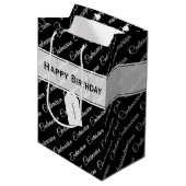 100代のタイポグラフィパターン黒/白名 ミディアムペーパーバッグ (正面アングル)