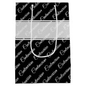 100代のタイポグラフィパターン黒/白名 ミディアムペーパーバッグ (裏面)