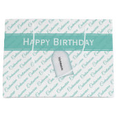 100代のティール（緑がかった色）/ホワイトタイポグラフィパターン – 100th ラージペーパーバッグ (正面)