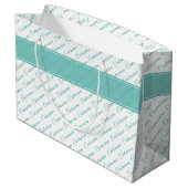 100代のティール（緑がかった色）/ホワイトタイポグラフィパターン – 100th ラージペーパーバッグ (裏面アングル)